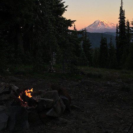 Thursday Night Camp with Fire and Mt Adams 1